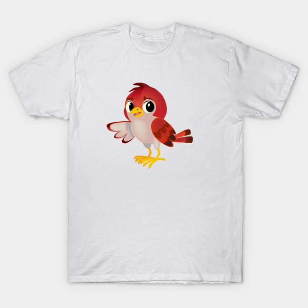 little red bird points its wing at the object T-Shirt by duxpavlic